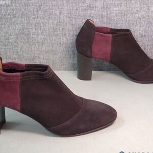 Aquatalia Two-Tone Suede Ankle Booties in Dark Brown and Burgundy